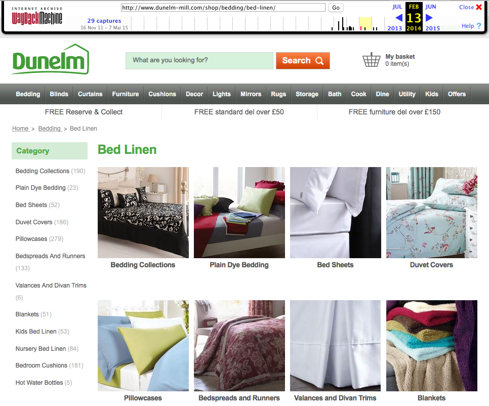 The URL .../bed-linen/ on 14 Feb 2014