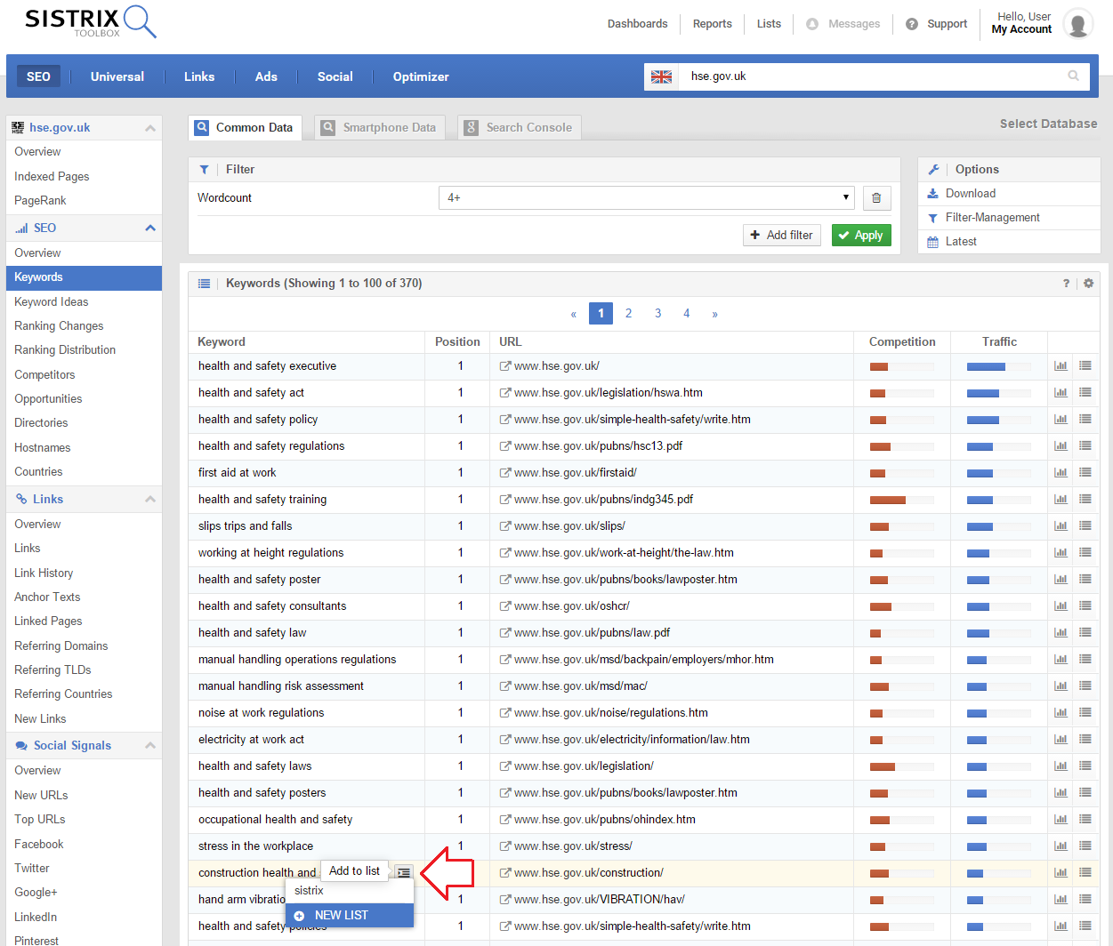 Adding a keyword to a new list