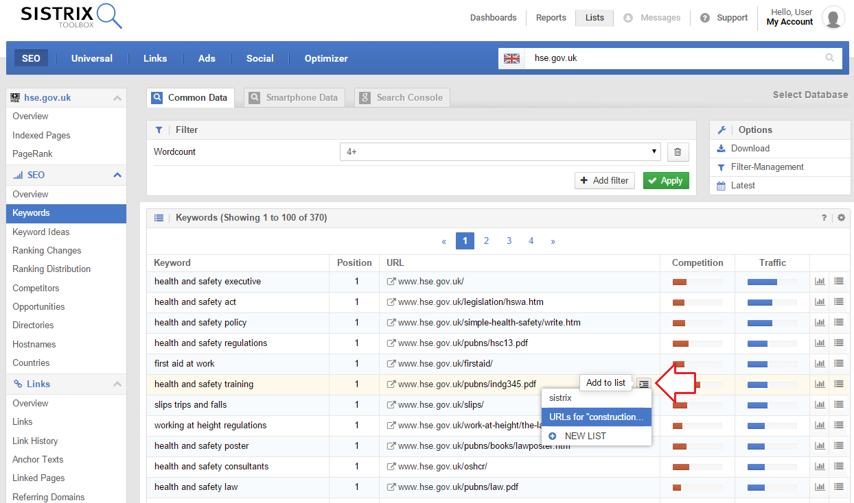 Add a URL to an existing list