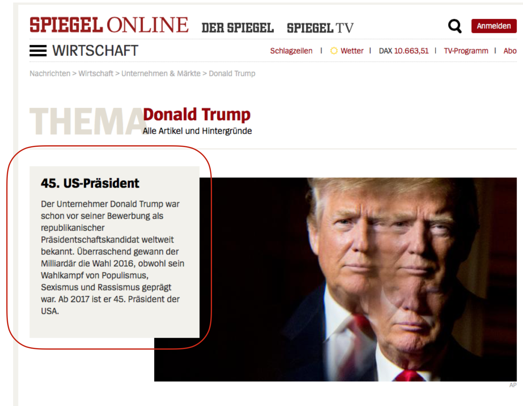 Example for a category page on Spiegel.de