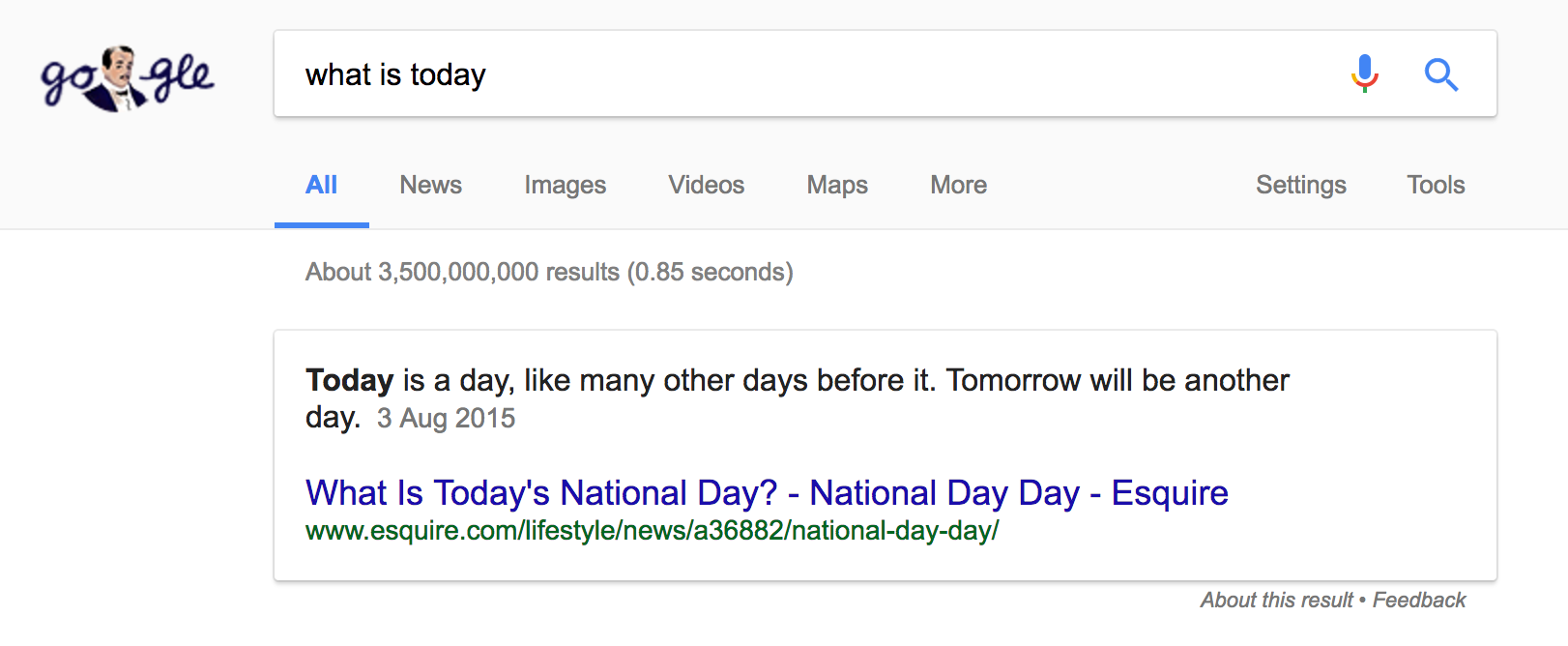 Featured Snippet for the query "what is today?"