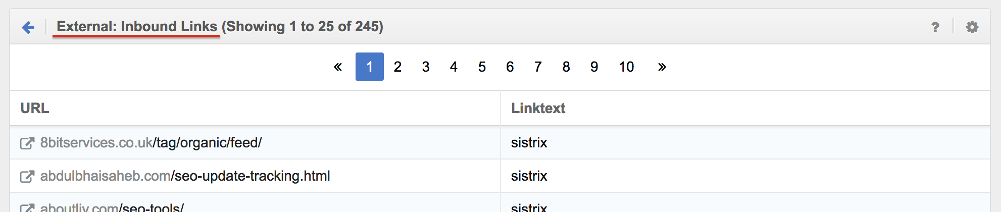 Identify external links pointing to this URL