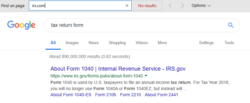 irs.com removed from SERP