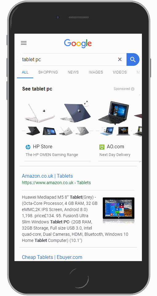 Exemple de Google Shopping
