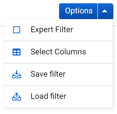 Options menu for the table Opportunities in the SISTRIX Toolbox