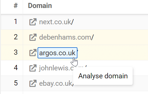 Click on the domain to reach its overview page in the Toolbox