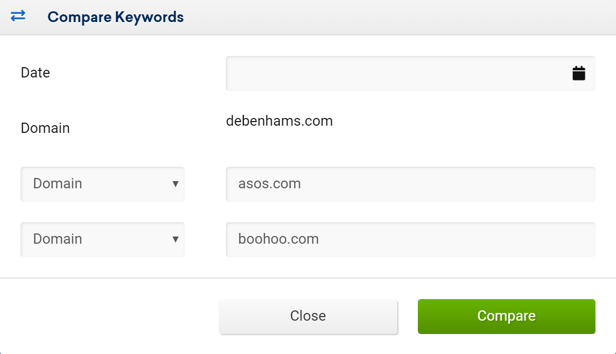 Common keywords in the SISTRIX Toolbox: insert the domains you want to compare