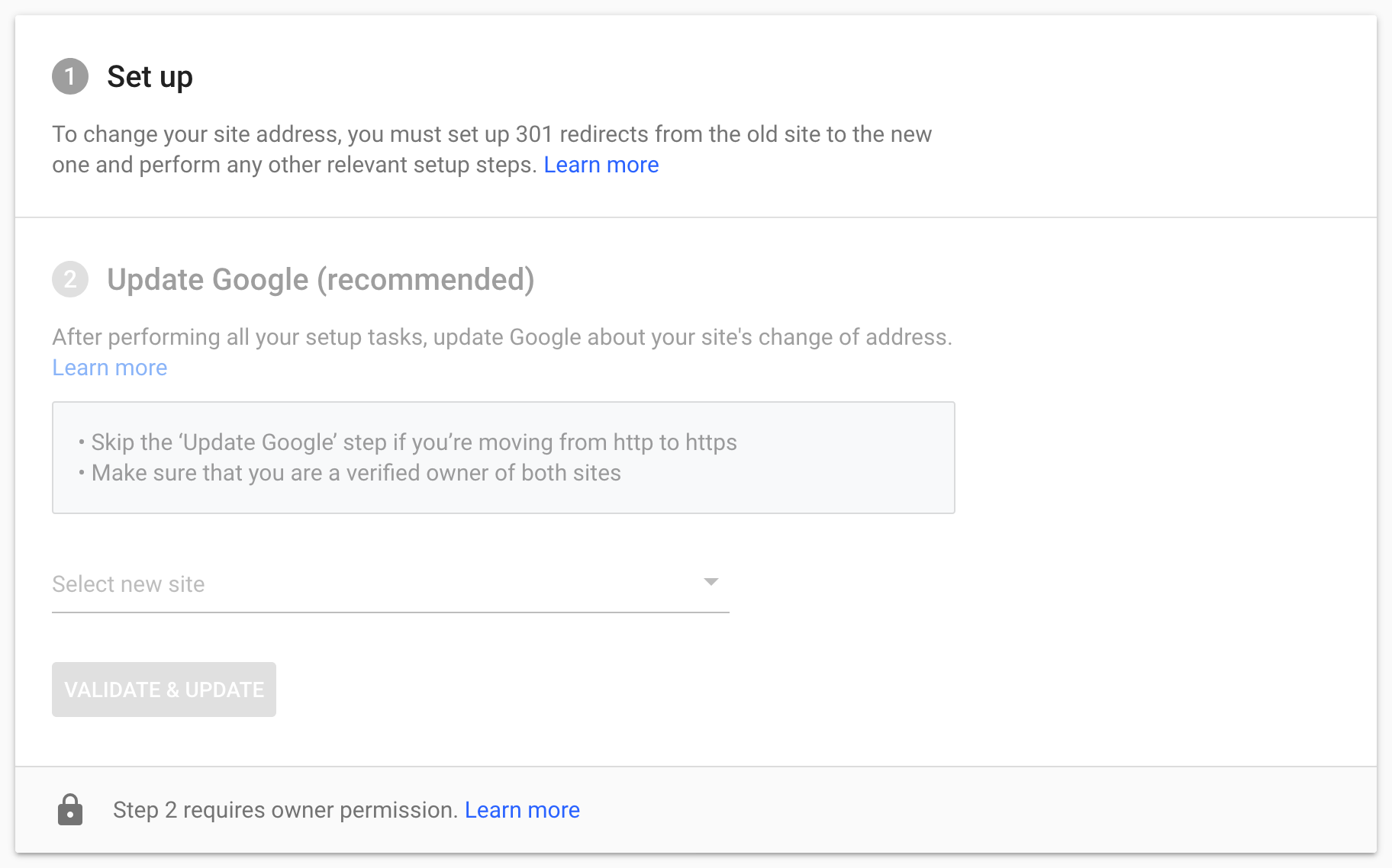 The "Change of Address" menu in Google Search Console. You can choose from your added properties.