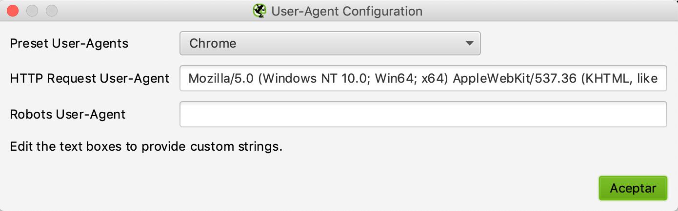 User-agent configuration in Screaming Frog