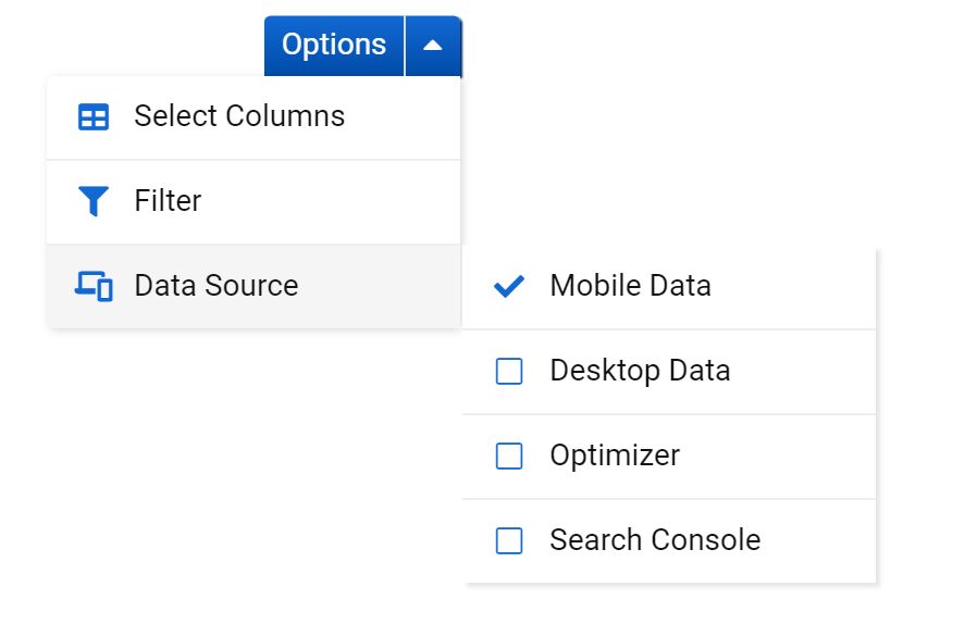 Options of the Keyword table