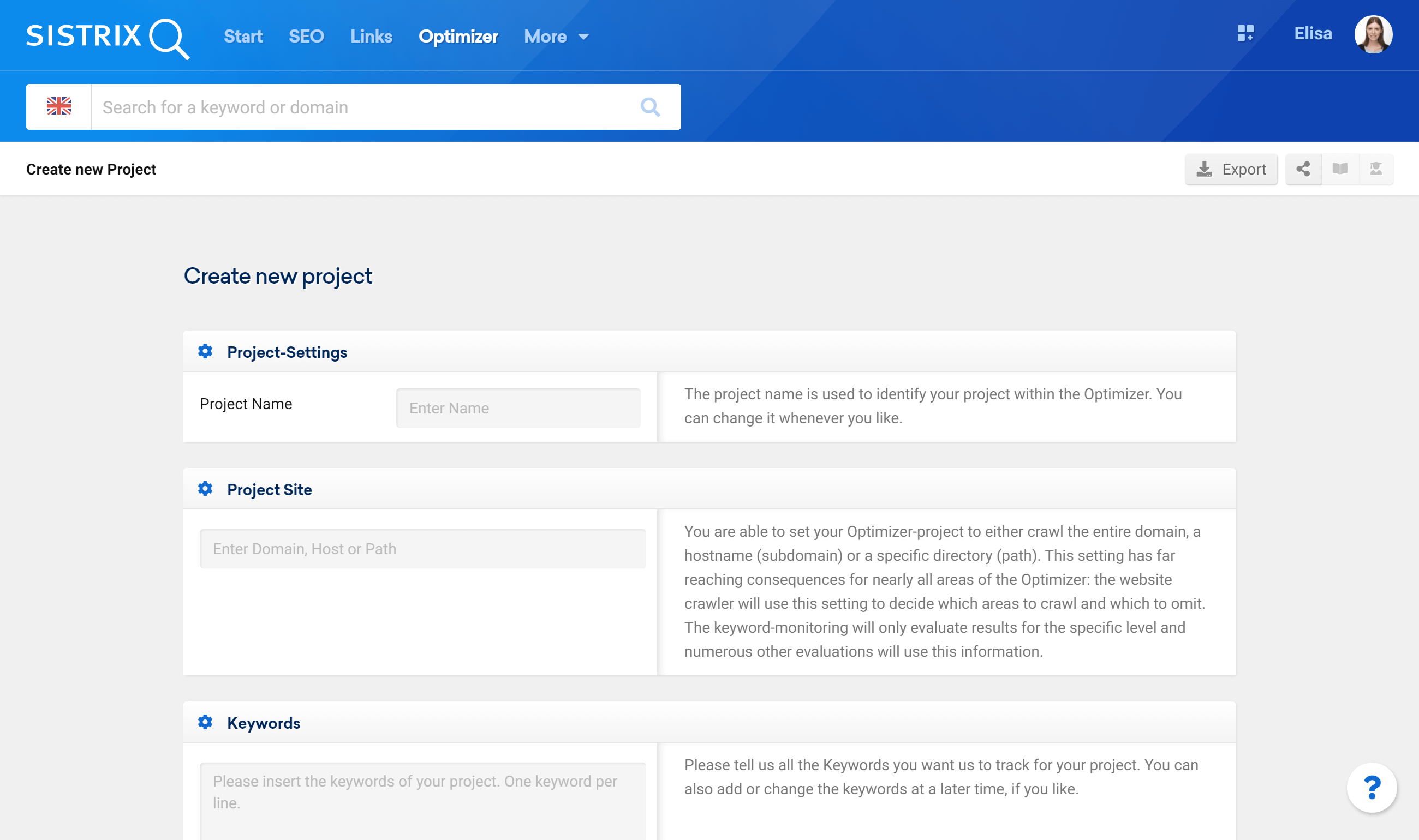 Create a new Optimizer project