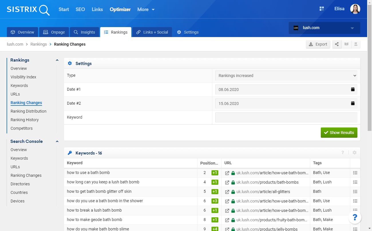 The feature Ranking Changes in the SISTRIX Optimizer