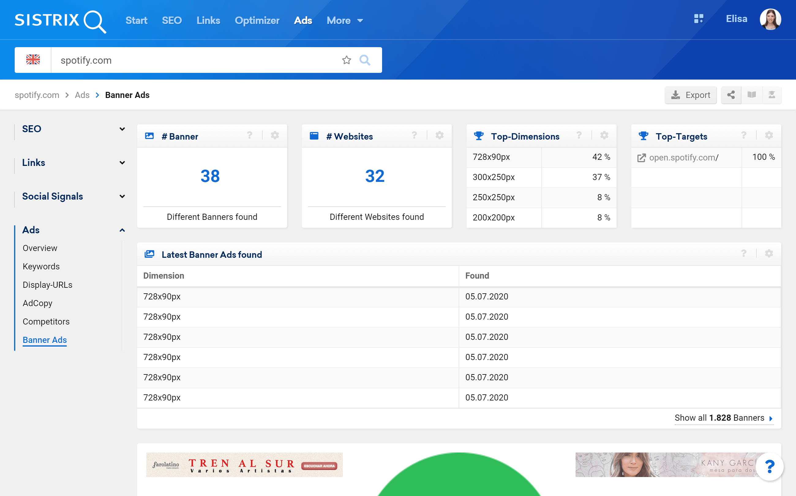 Banner ads feature in the SISTRIX Toolbox