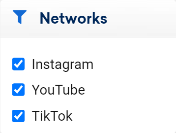 Networks available for the Influencer Search