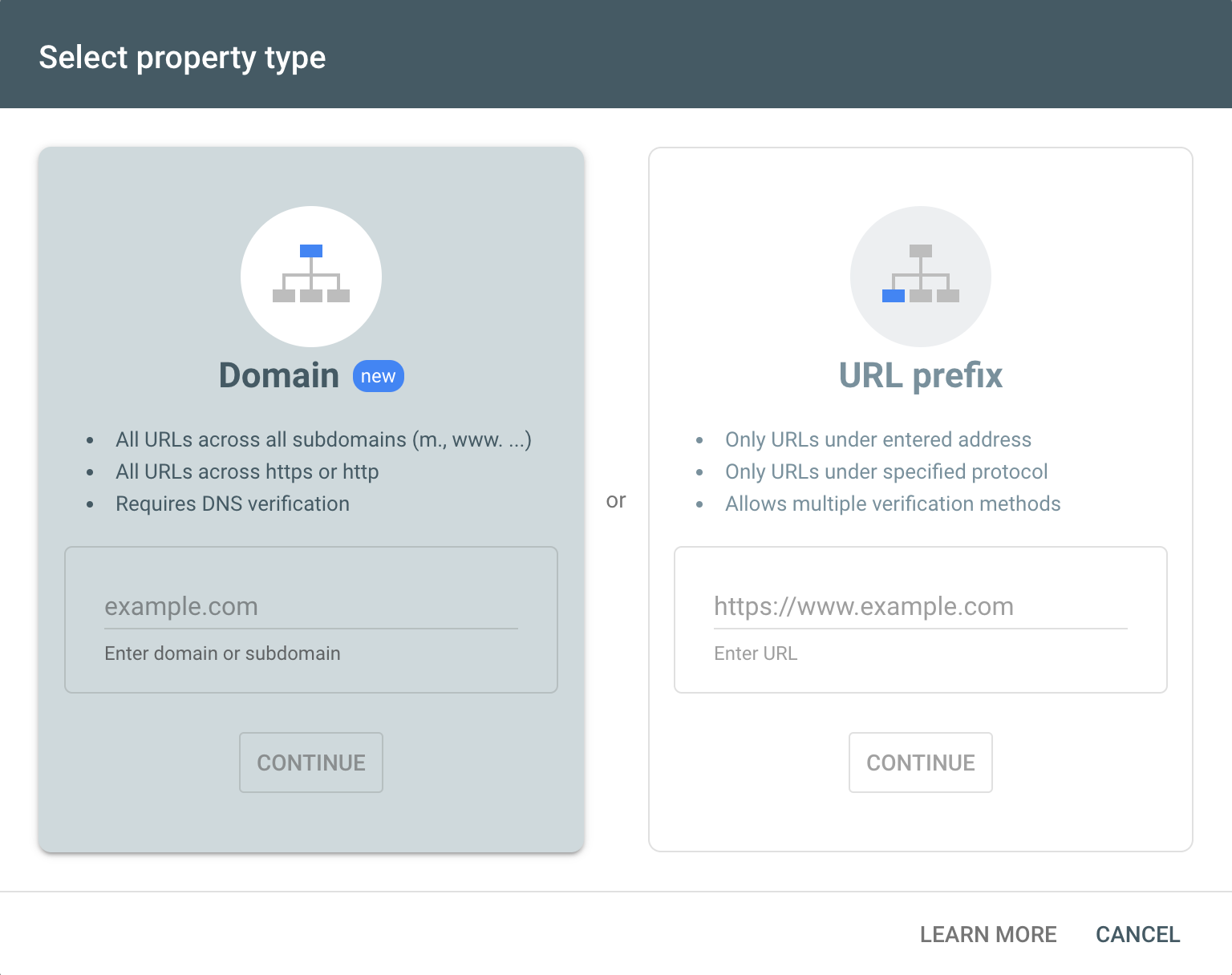 Search Console site registration page.