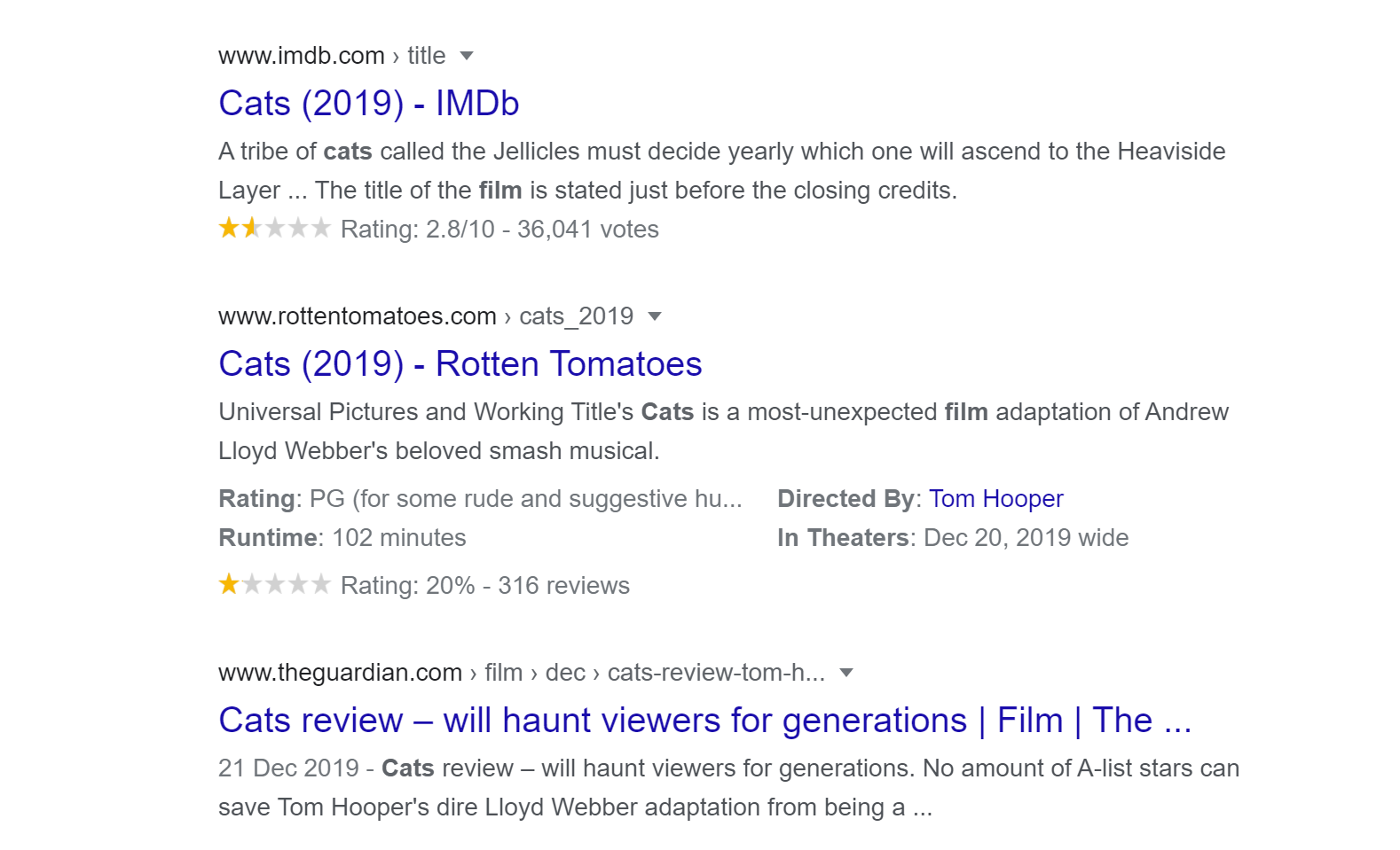 Rich snippets, an example from search results