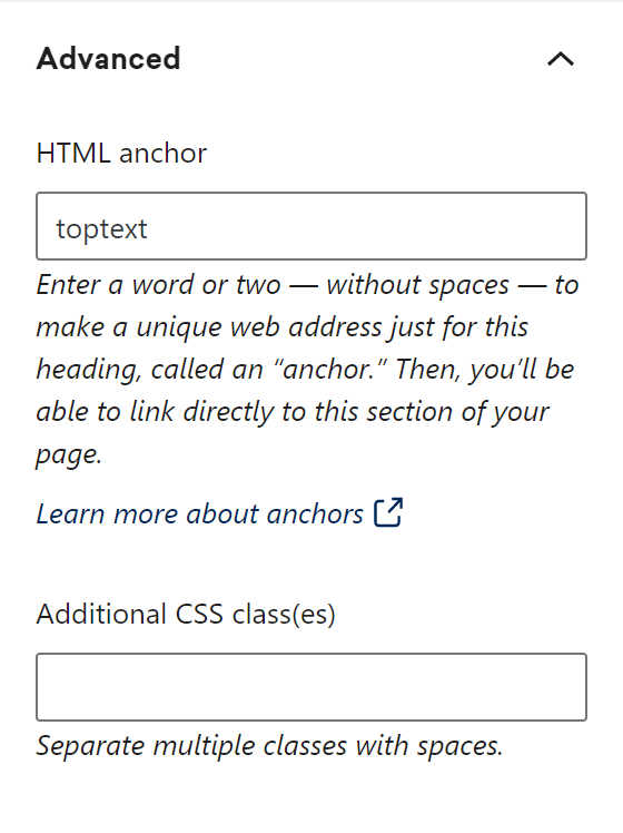 HTML anchor in WordPress example