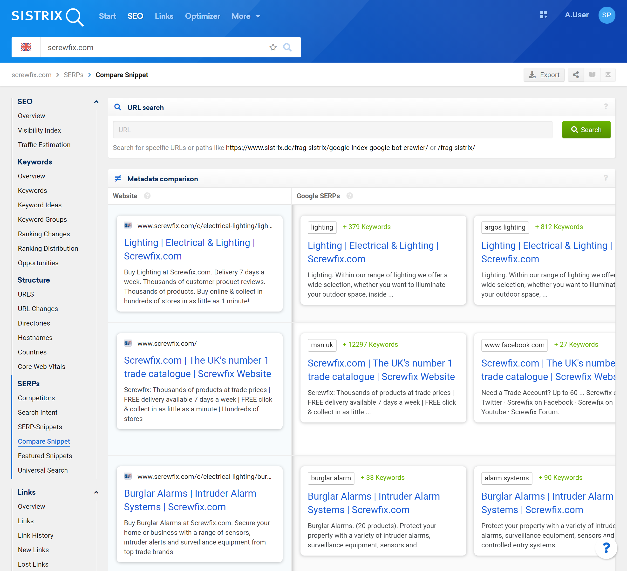 Meta description and Snippet comparison tool