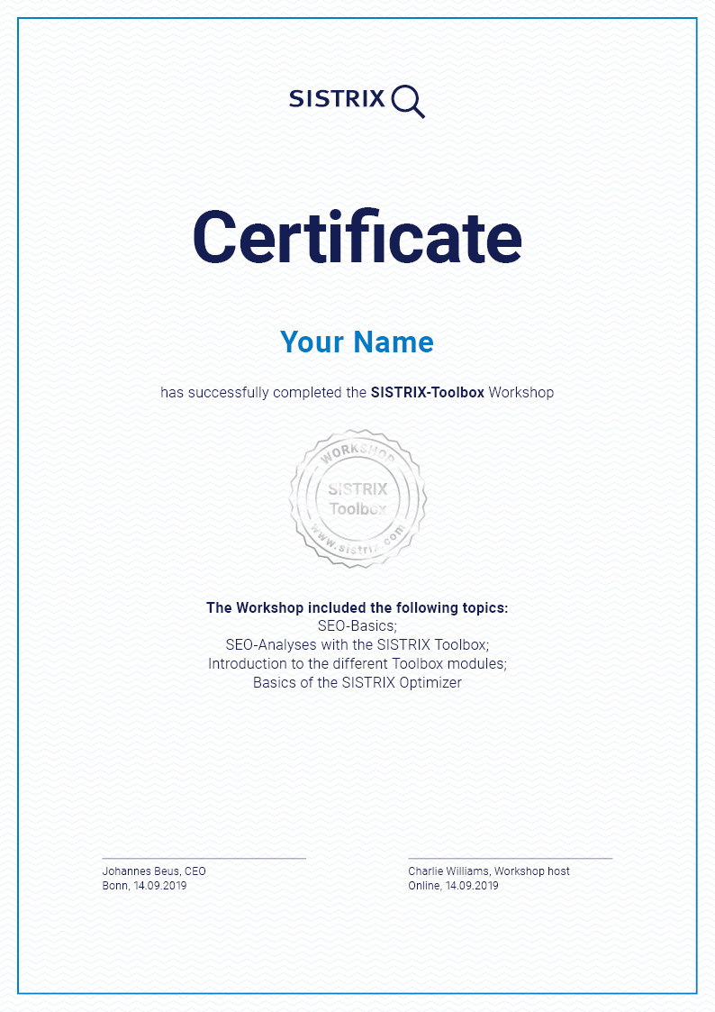 Personal SISTRIX Toolbox certificate Personal SISTRIX Toolbox certificate