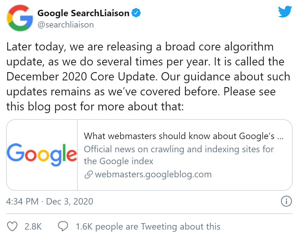 Example announcement from Google's 