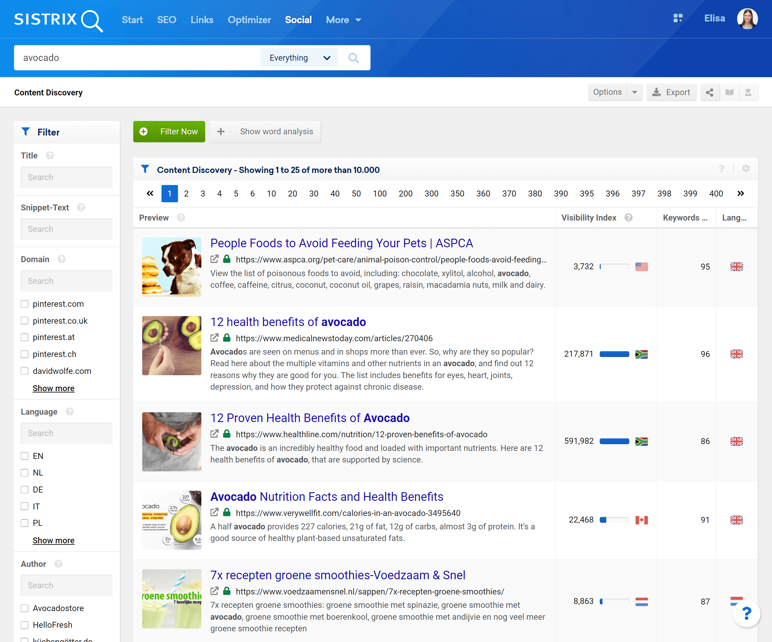 The interface of the Content Discovery tool