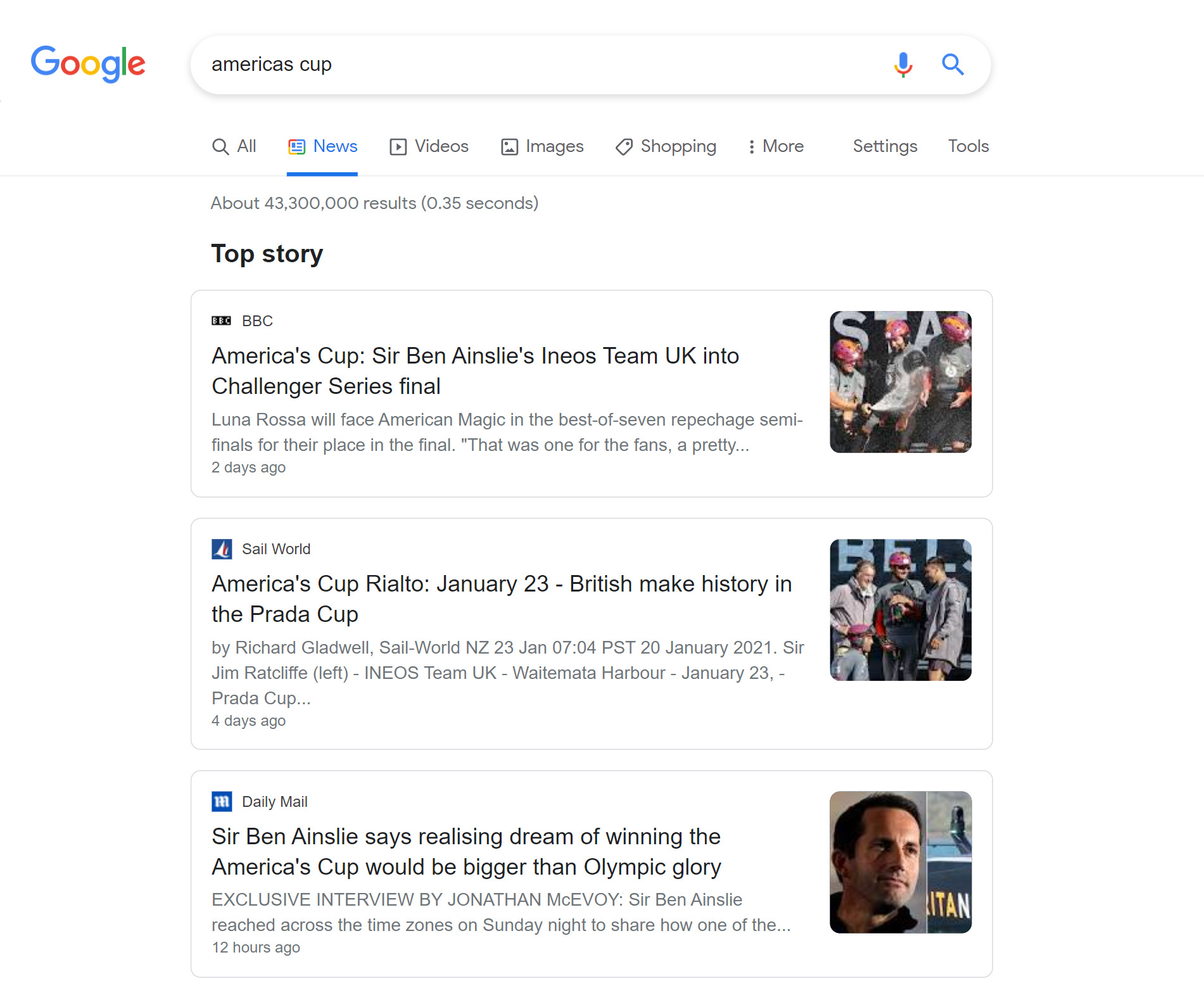 Google News Tab example