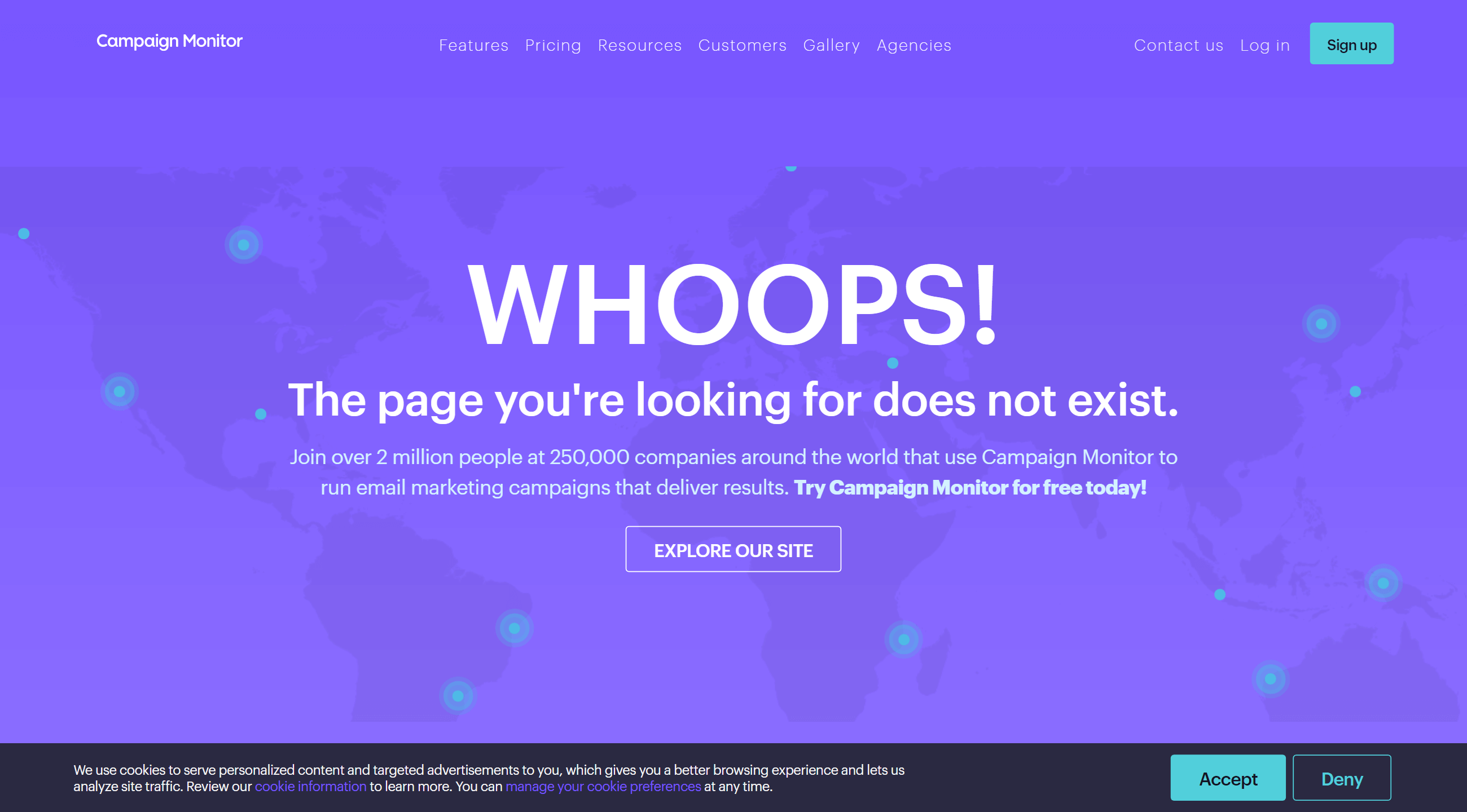 The searched website shows a notice that the page you are looking for does not exist.