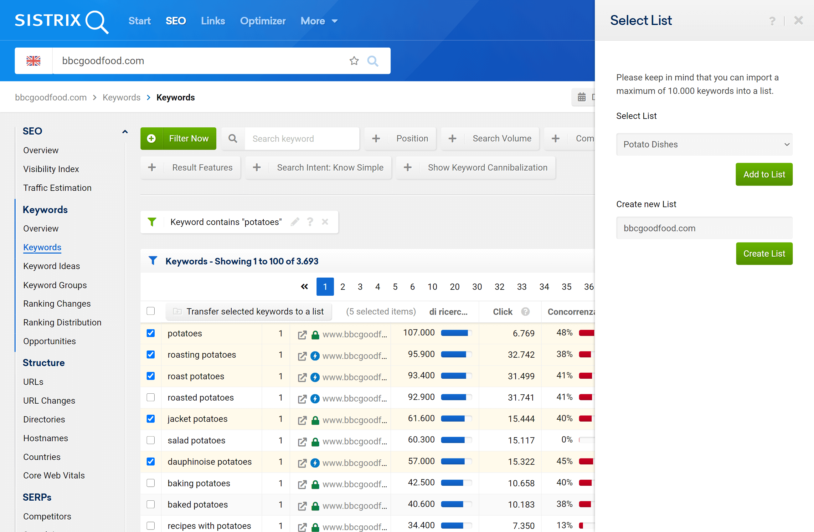 Tick the checkboxes to add elements to a list