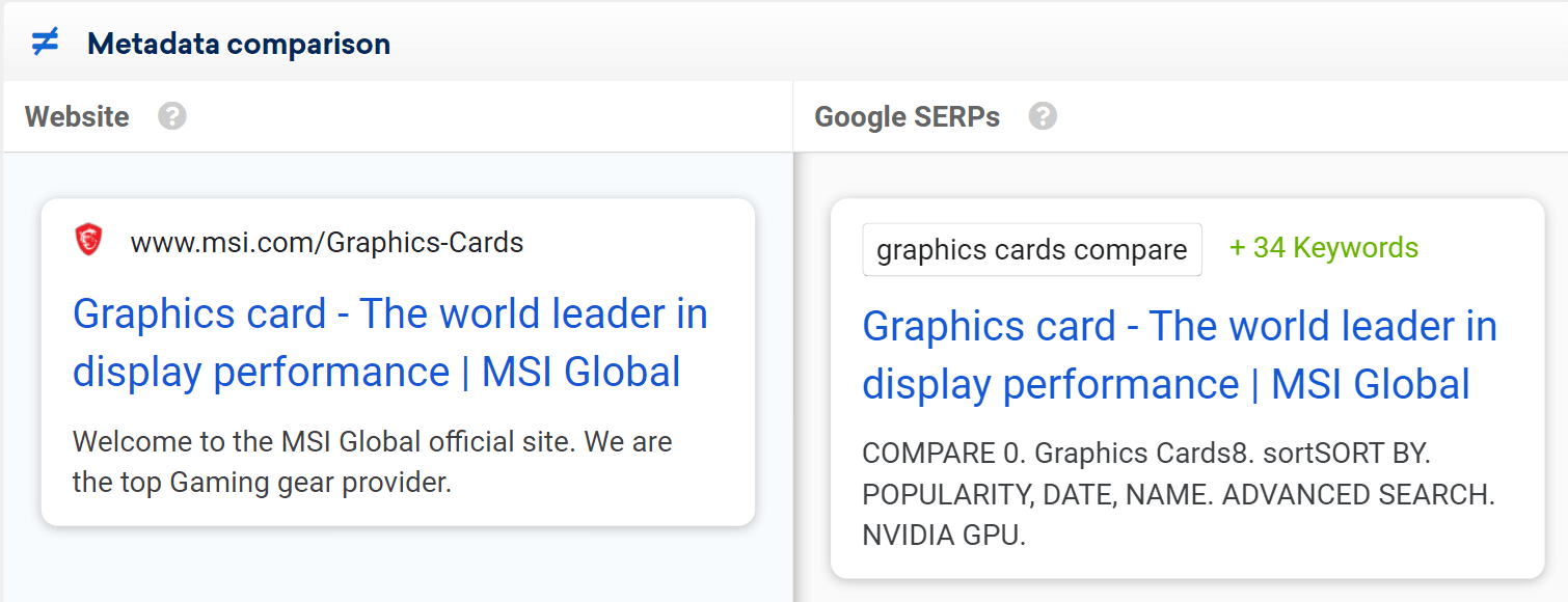 Instead of a well-structured meta description, Google displays the text from the filters for the snippet of the msi.com domain.