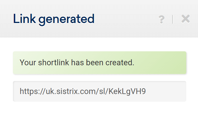 A note that the shortlink has been created.