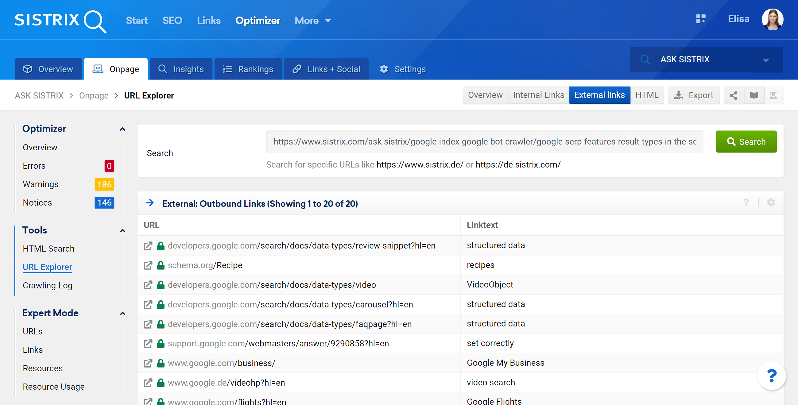 Evaluate the external links for a URL