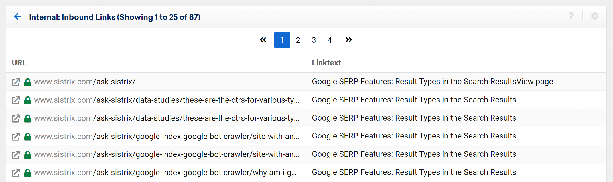 Quickly identify internal inbound links to a URL