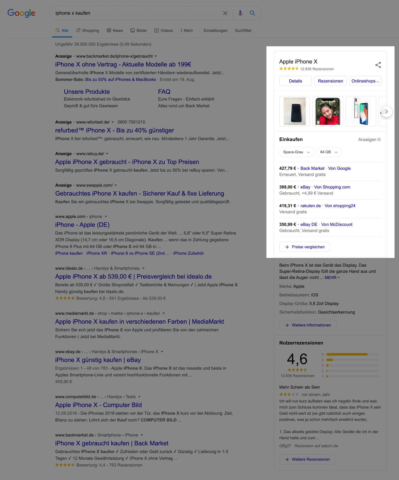 An example of a shopping-focused search result.