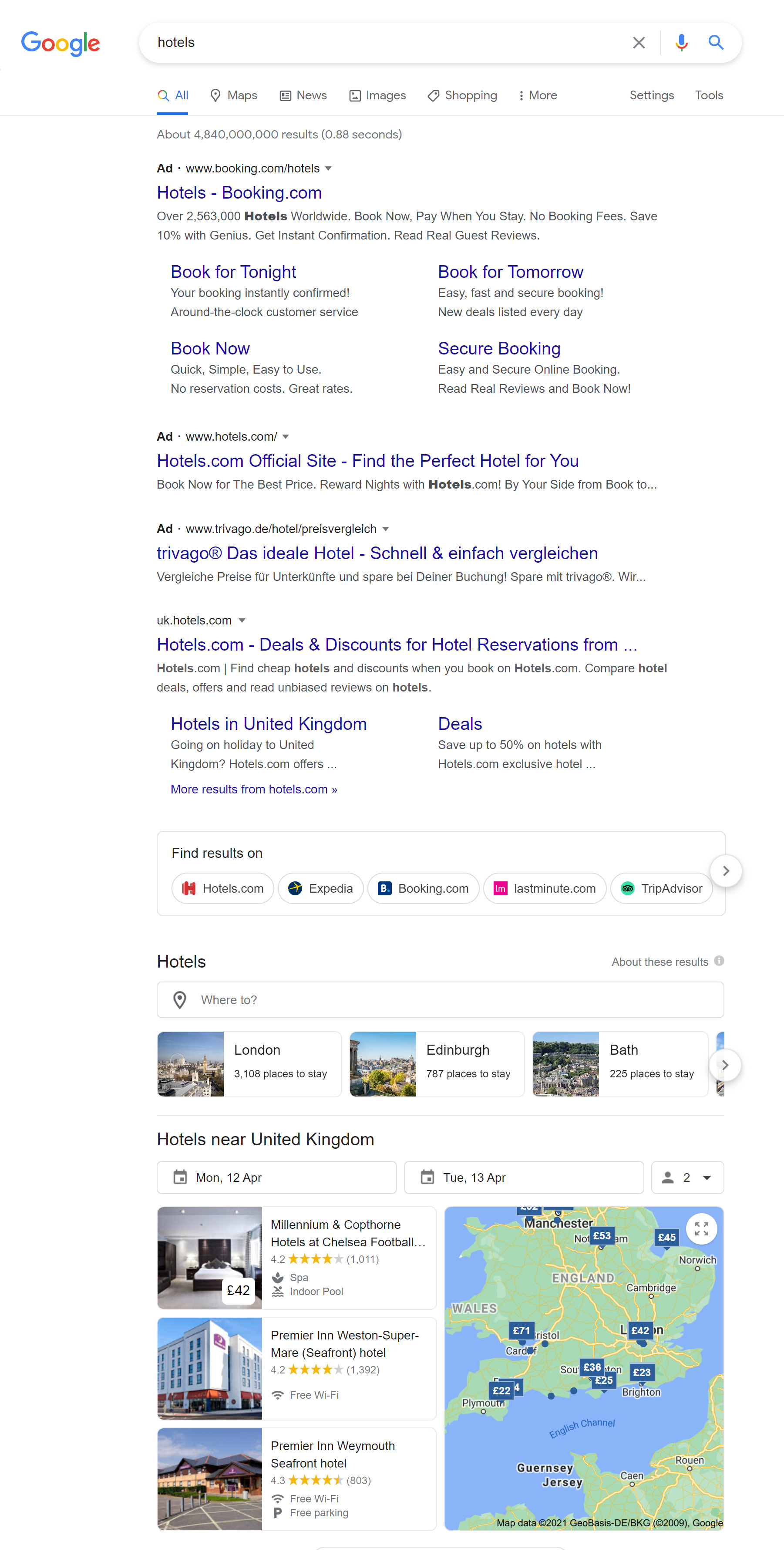 Google's hotel search feature