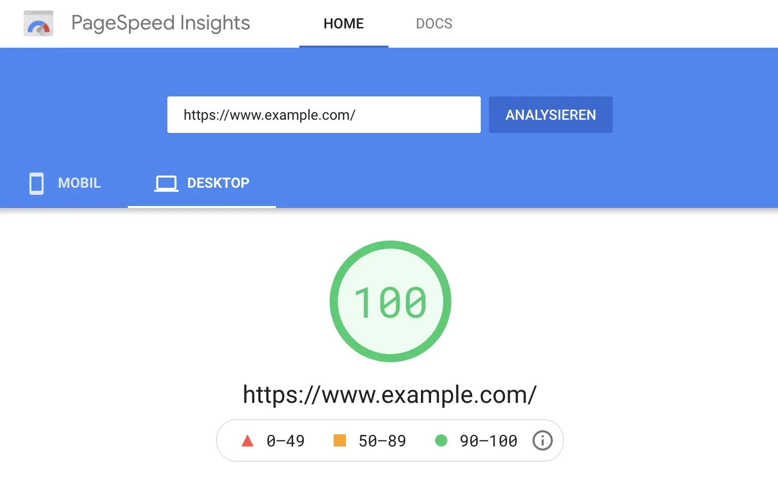 Example PageSpeed Insights result. (100%)