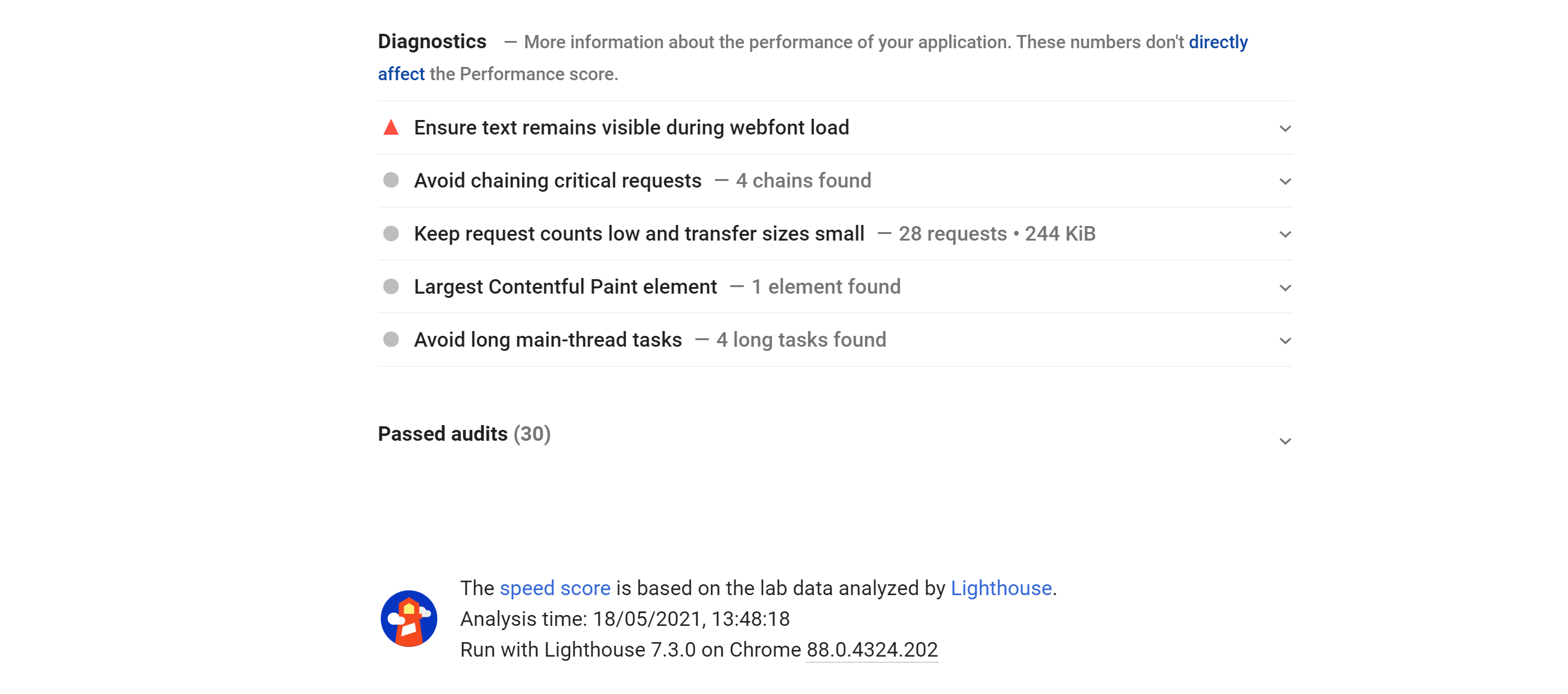 Diagnostics and audit data