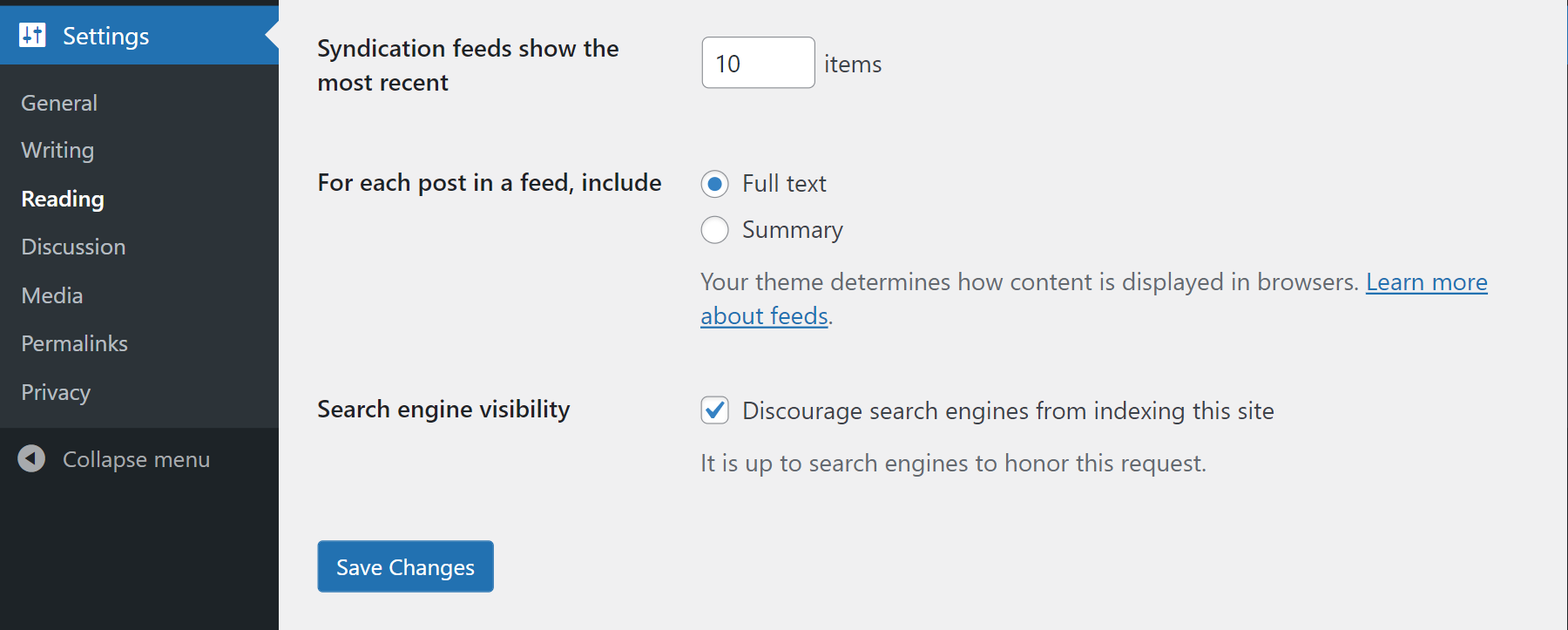 Set a sitewide noindex in WordPress