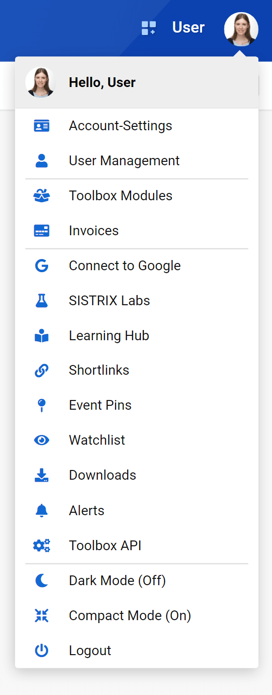 Tha account settings in SISTRIX