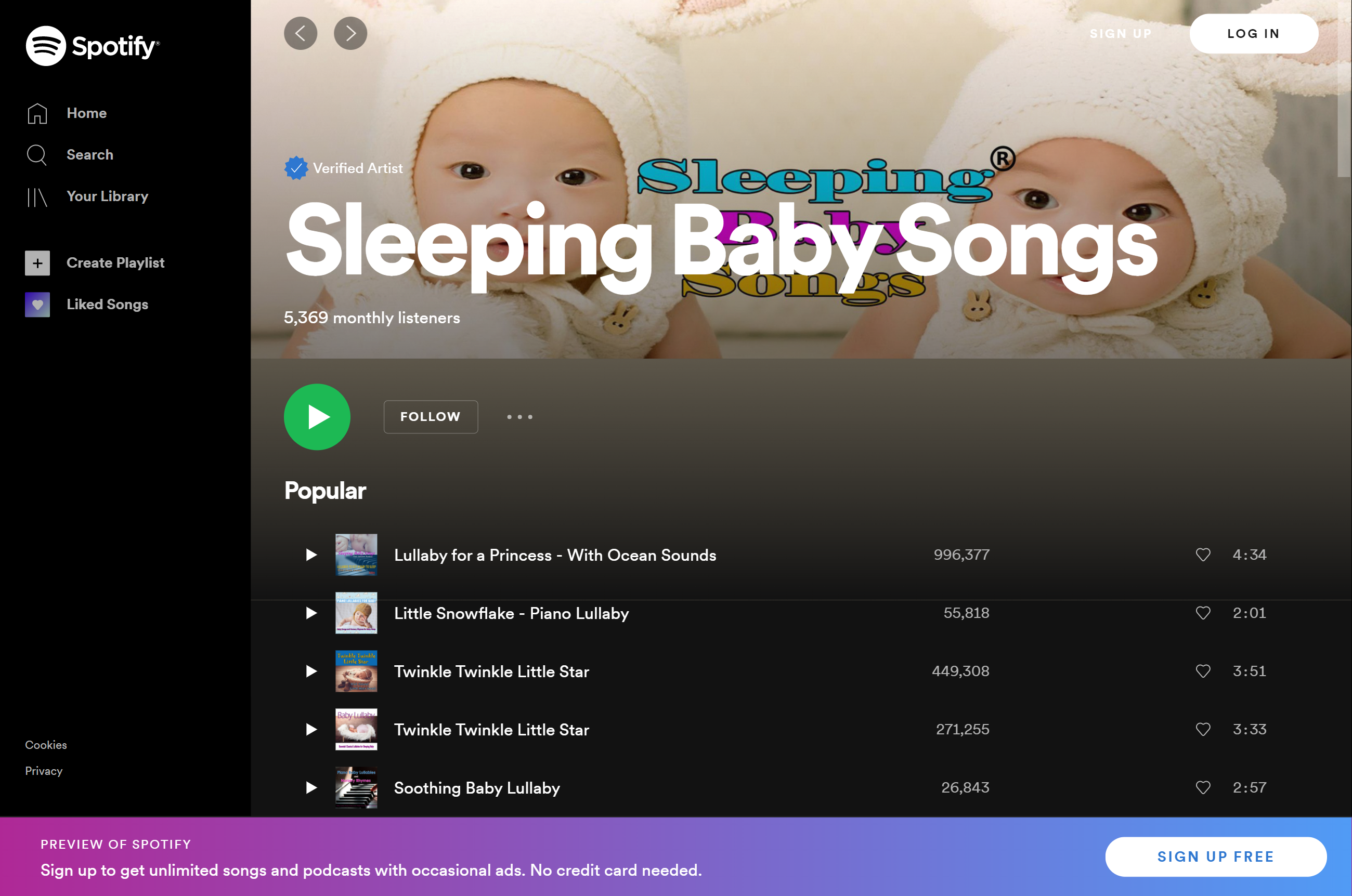 Spotify generic artist page with SEO success