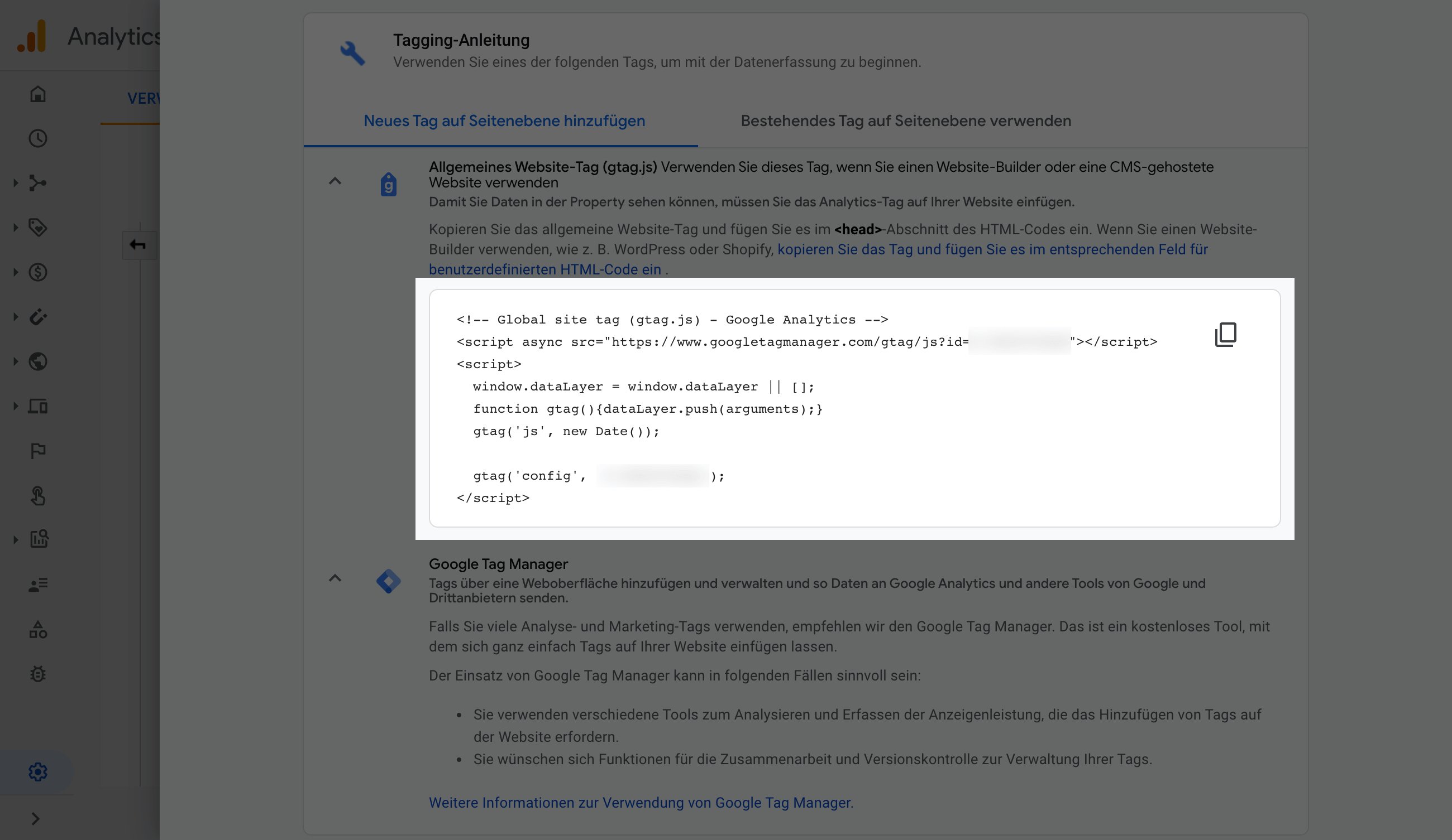 Finding the tracking code for google analytics