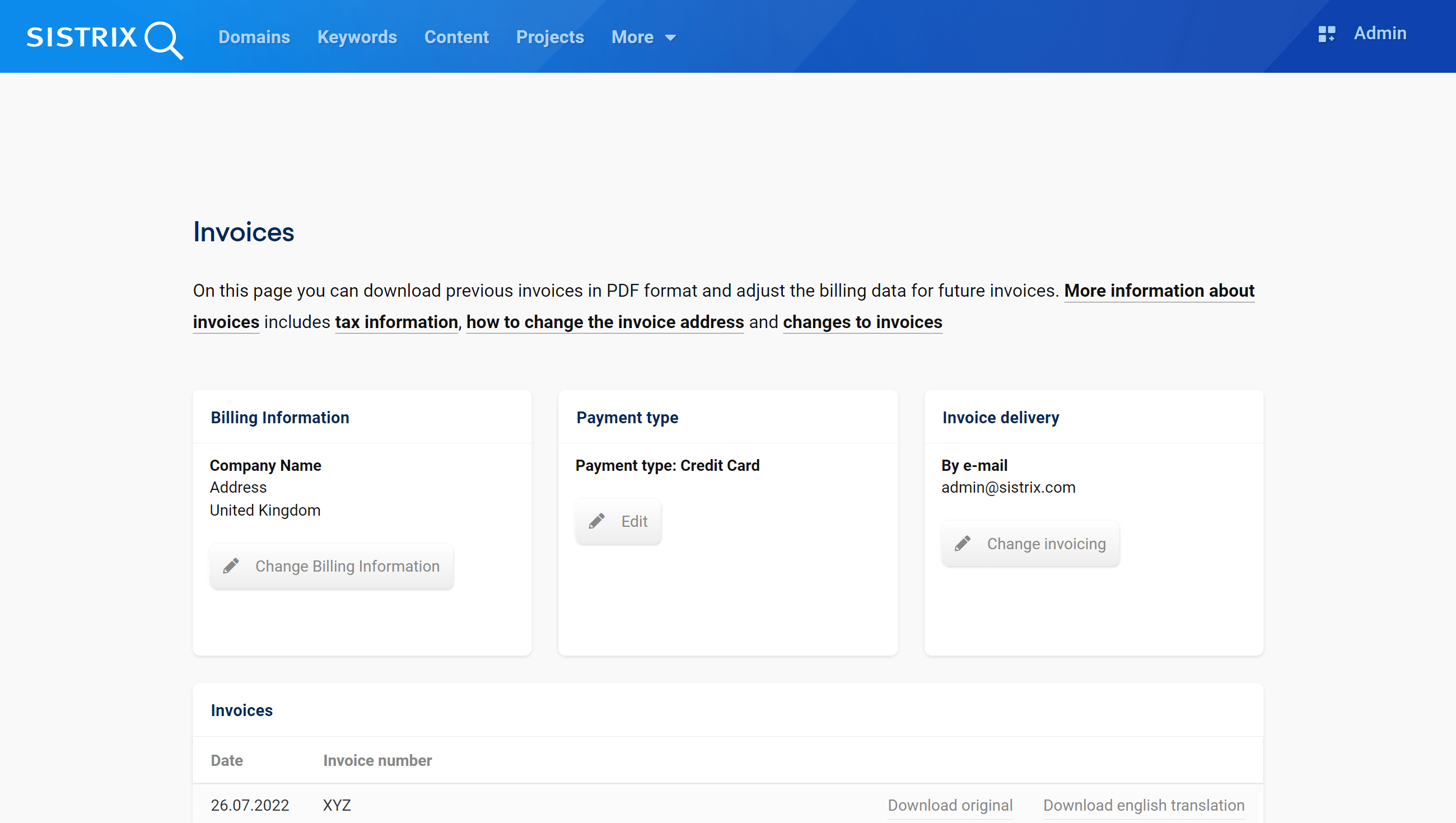 The invoices in the SISTRIX Toolbox