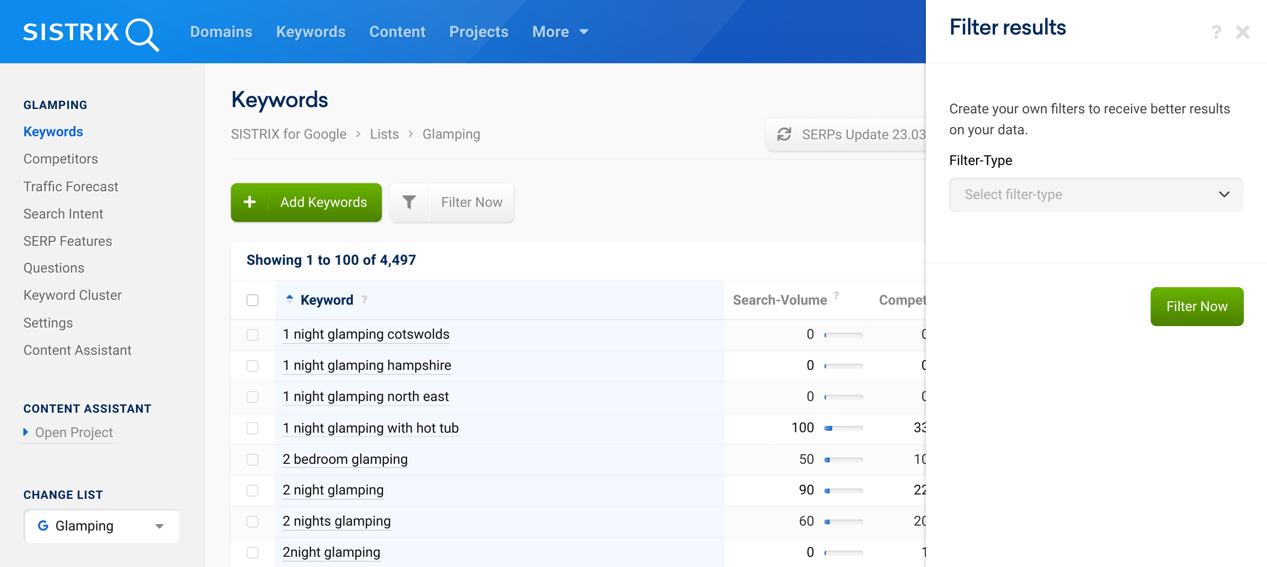 Filter keywords in a list.