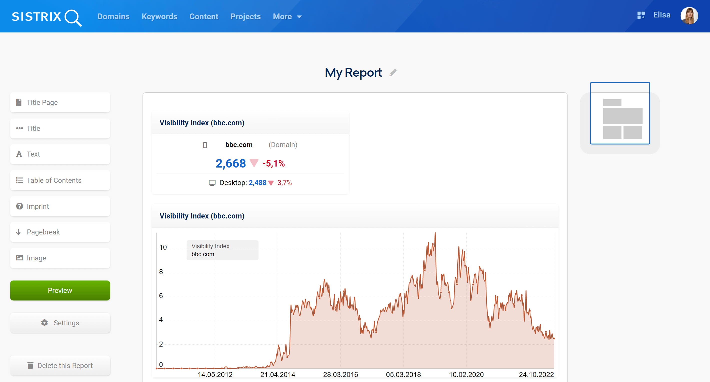 SISTRIX Toolbox: example of report