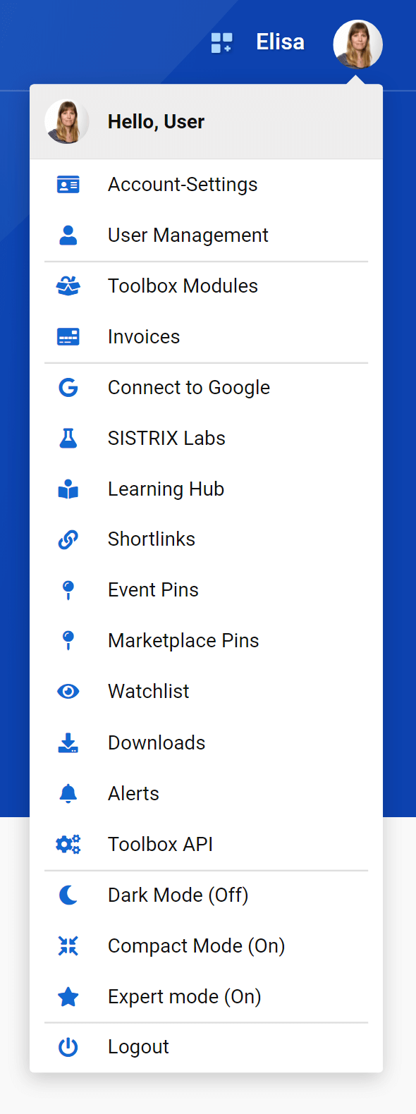 Tha account settings in SISTRIX