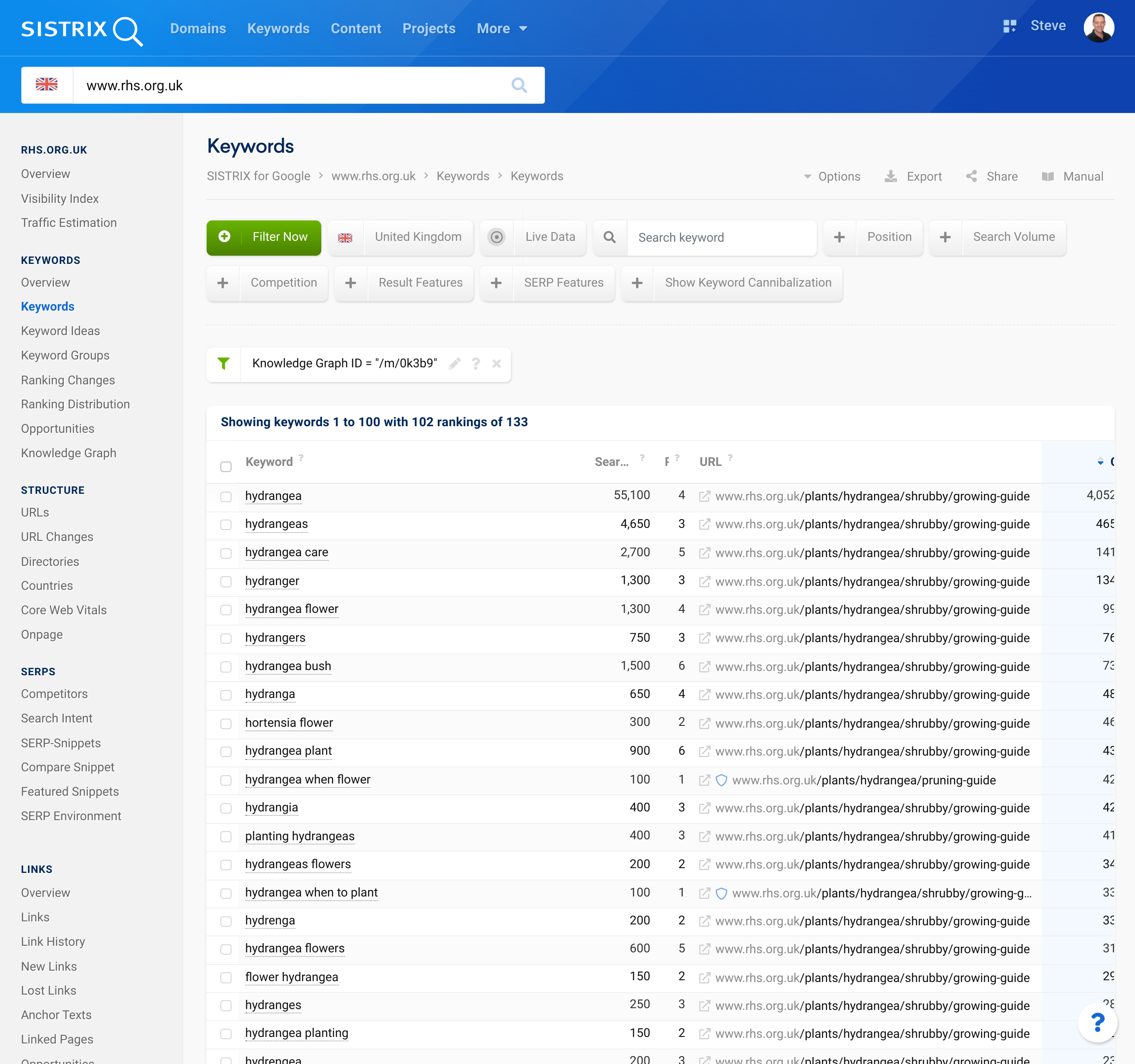 Knowledge graph keyword analysis