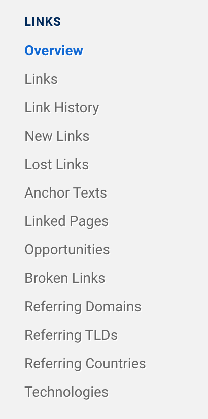 Navigation box of the link module in the SISTRIX Toolbox.