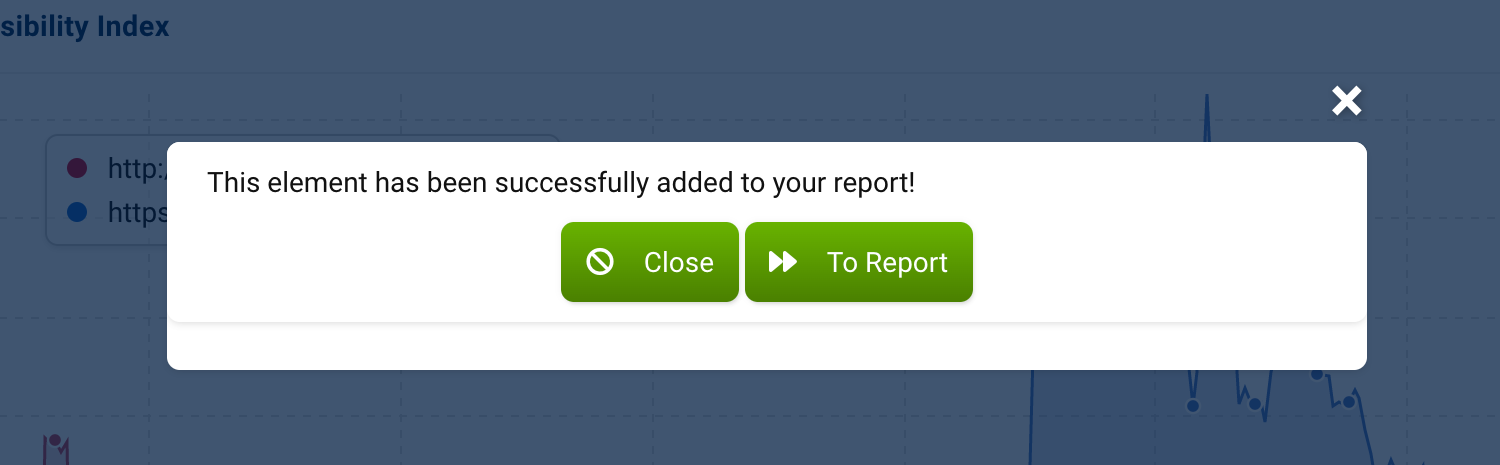 A message appears that the element has been added to the report, as well as a button that takes us directly to the newly created report.