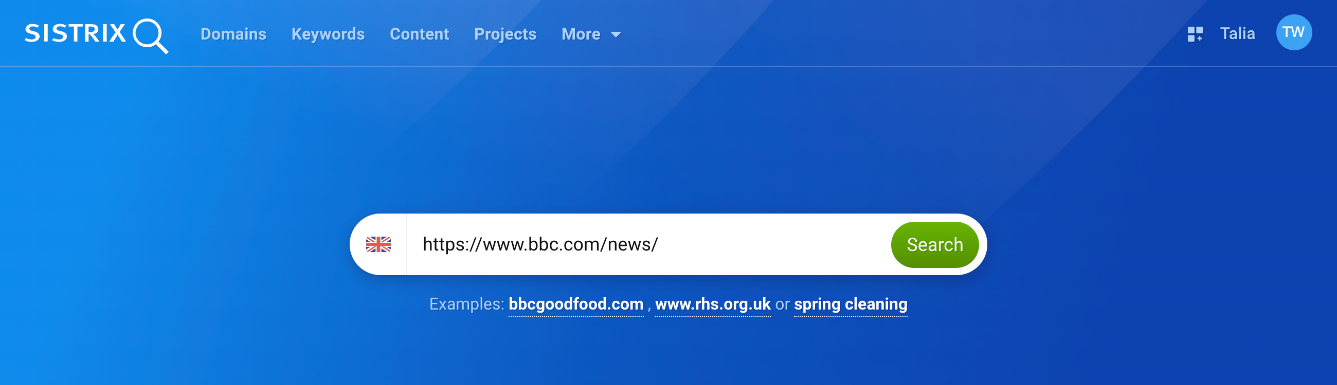 The directory https://www.bbc.com/news/ is entered into the SISTRIX search bar.