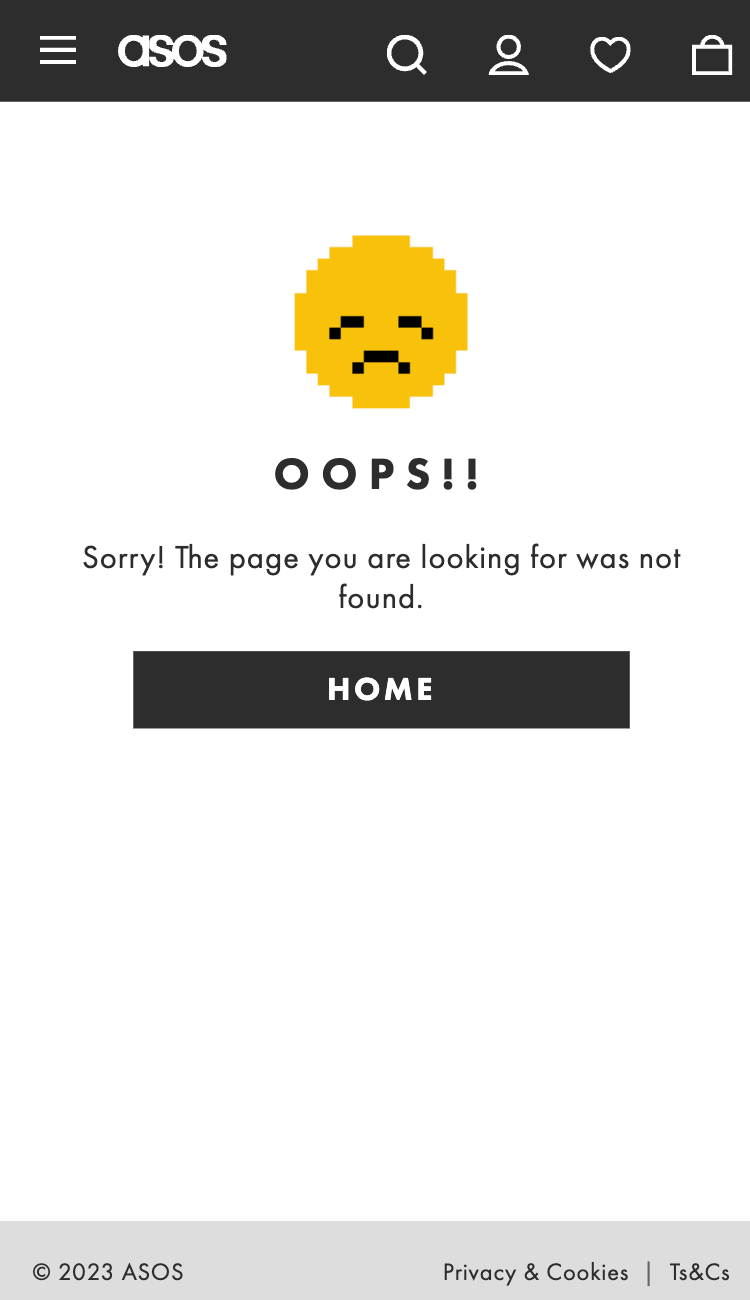 The page on asos.com that should be accessed via SISTRIX is not available. The error #Page not found is displayed.
