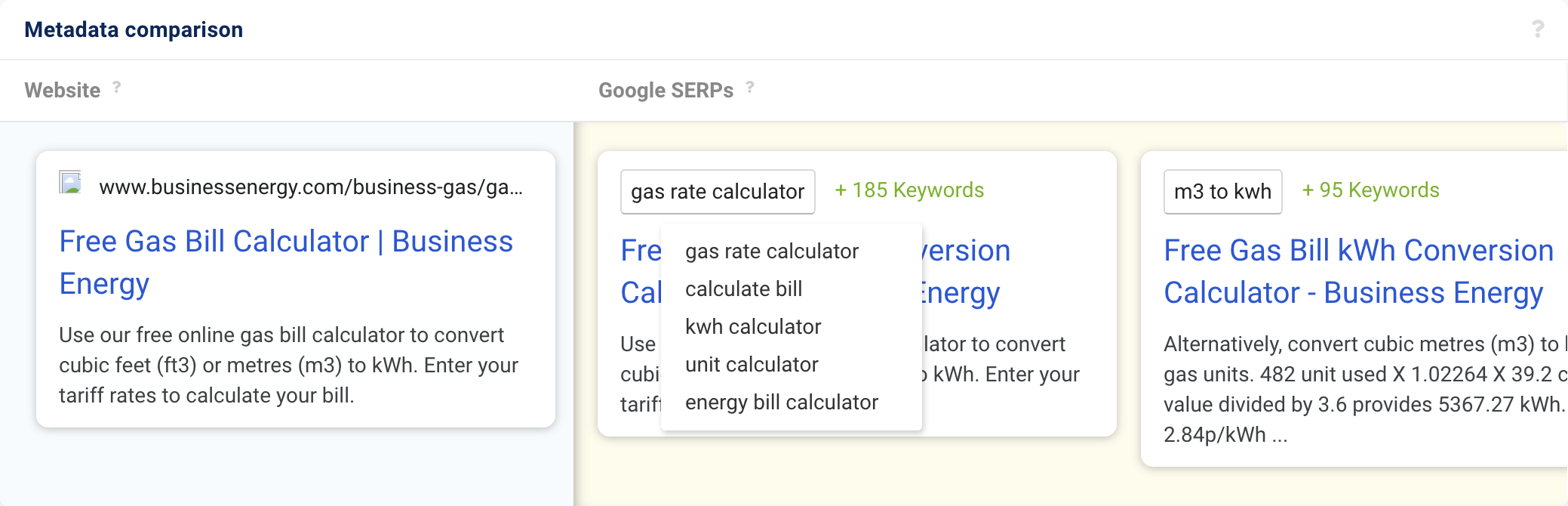 The domain businessenergy.com provides information on how to convert ft3 or m3 to kWh. The domain also ranks for other general conversion keywords with this page.